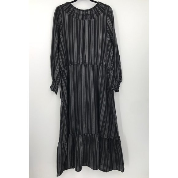 Terra & Sky Peasant Tiered Boho Maxi Dress Black Ikat Striped 2X NEW - Picture 7 of 7
